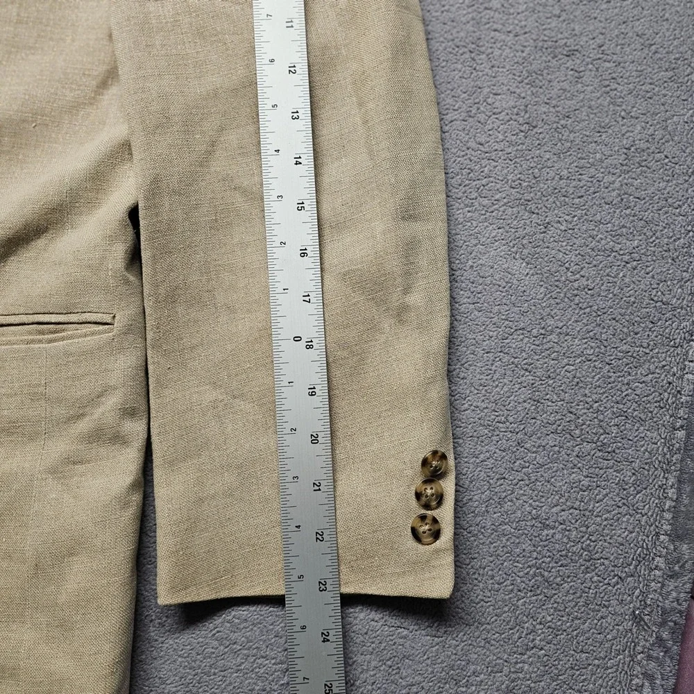 AKA Eddie Bauer Mens 38R Linen Blazer Tan Oatmeal 2 Button Sport Coat Regular
